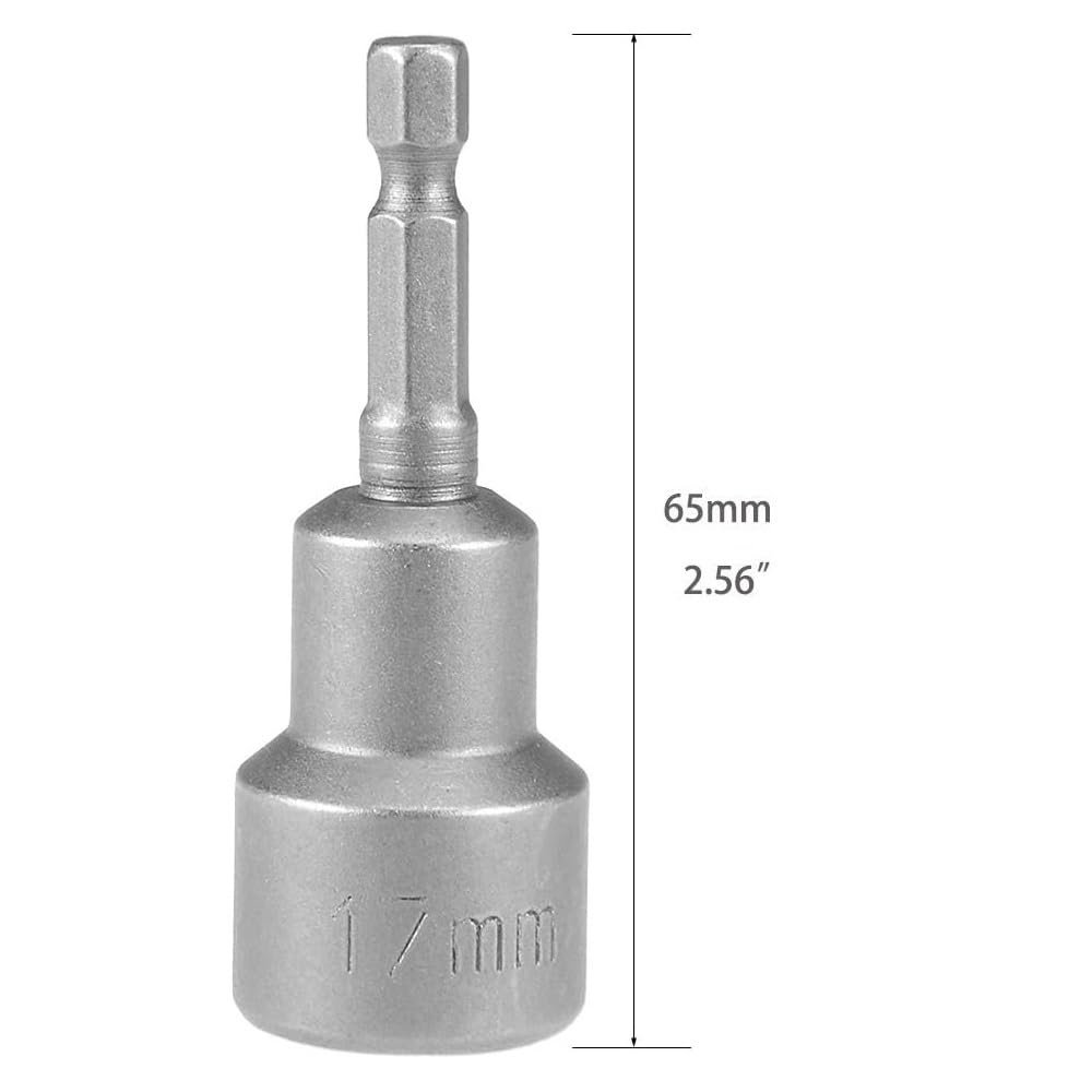 17mm Magnetic Nut Driver Socket 1 4 In Hex Shank Drill Adapter For Power Drills And Impact Drivers Chrome Vanadium Steel 65mm