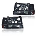 Headlights Fit Ford F150 250 350 Bronco F-super Duty 1992-1997 W Corner Signal Driver Passenger Headlamps Smoky Lens Black 