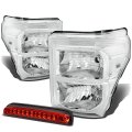 Auto Dynasty For Ford Super Duty 3rd Gen Pair Of Chrome Clear Corner Headlight Red Led Brake Light Without Cargo 