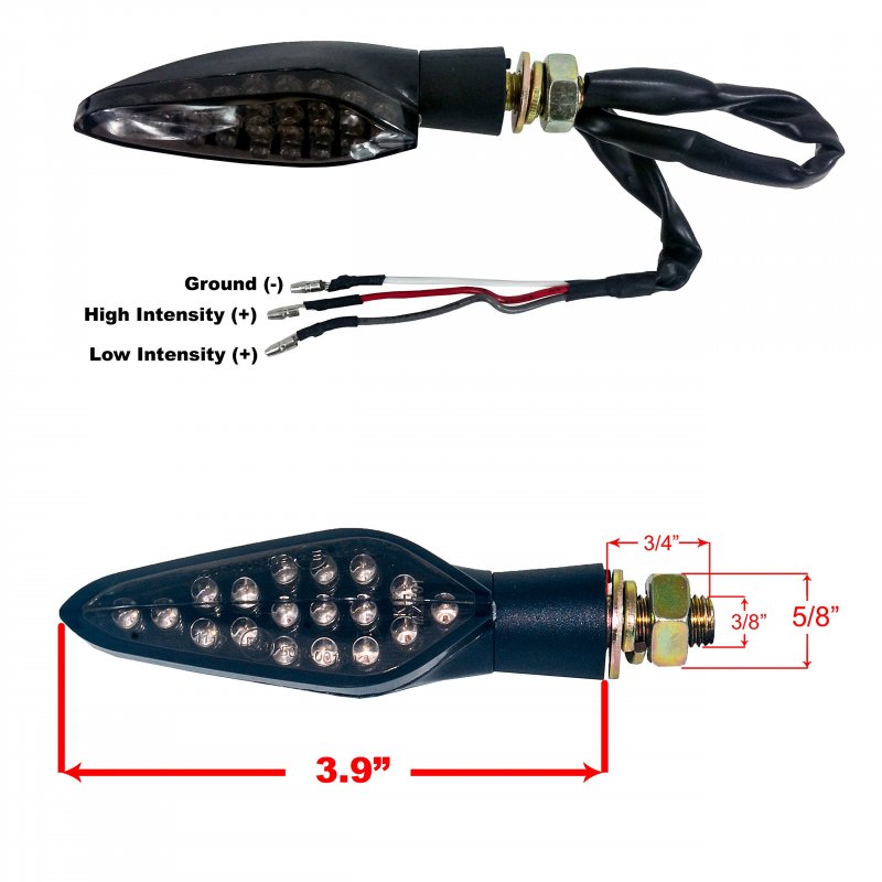 Oz-usa Motorcycle Turn Signal Large Amber Led Light Front Rear Dual Intensity Smoke Lens 12 Volts Universal Blinker