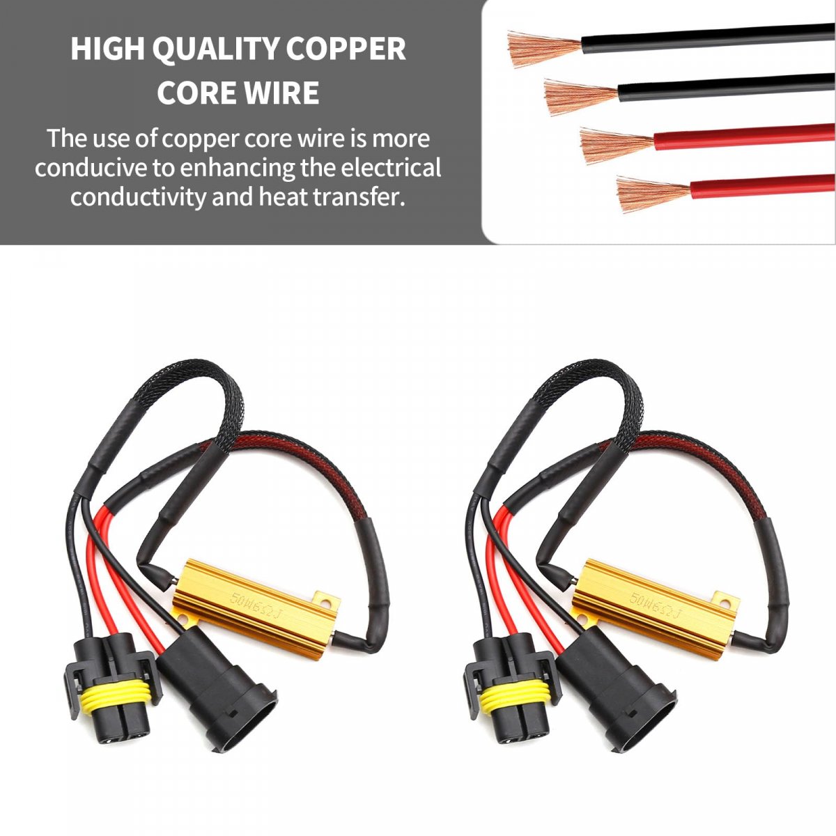 Hoypeyfiy H11 50w 6ohm Led Load Resistor Wire Harness Kit Warning Canceller Fix Hyper Flashing Blinking Canbus Error Pack Of 2