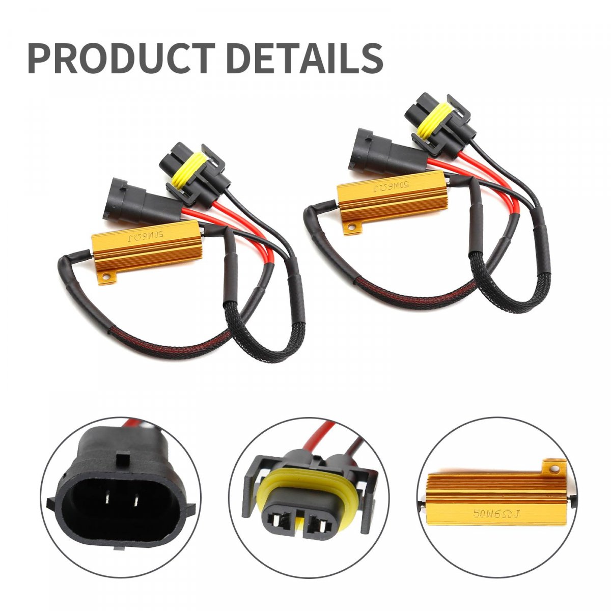 Hoypeyfiy H11 50w 6ohm Led Load Resistor Wire Harness Kit Warning Canceller Fix Hyper Flashing Blinking Canbus Error Pack Of 2