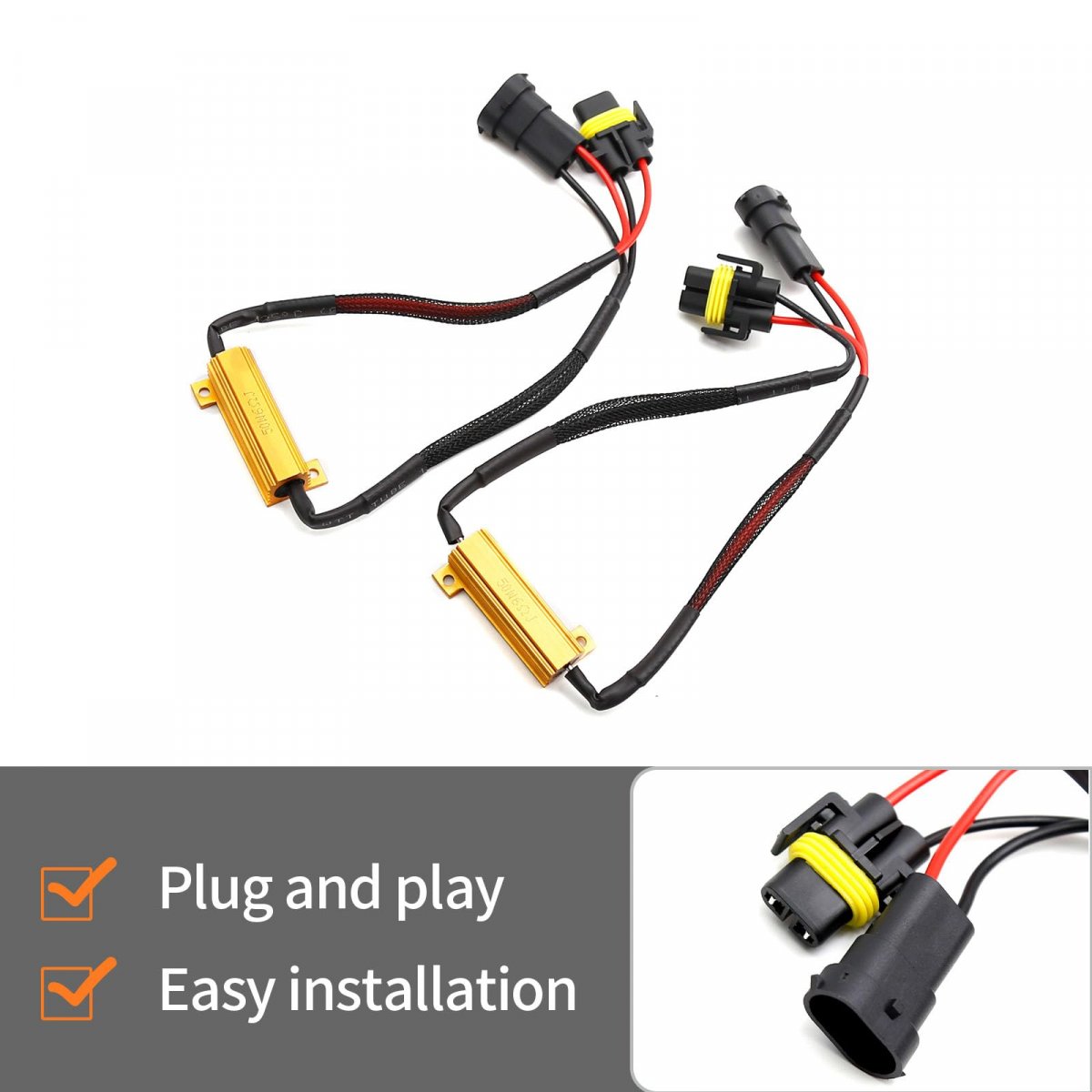 Hoypeyfiy H11 50w 6ohm Led Load Resistor Wire Harness Kit Warning Canceller Fix Hyper Flashing Blinking Canbus Error Pack Of 2