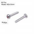 Uxcell M2x10mm Machine Screws Pan Phillips Cross Head Screw 304 Stainless Steel Fasteners Bolts 60pcs