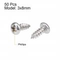 Uxcell 3x8mm Self Tapping Screws Phillips Pan Head Screw 316 Stainless Steel Fasteners Bolts 50pcs