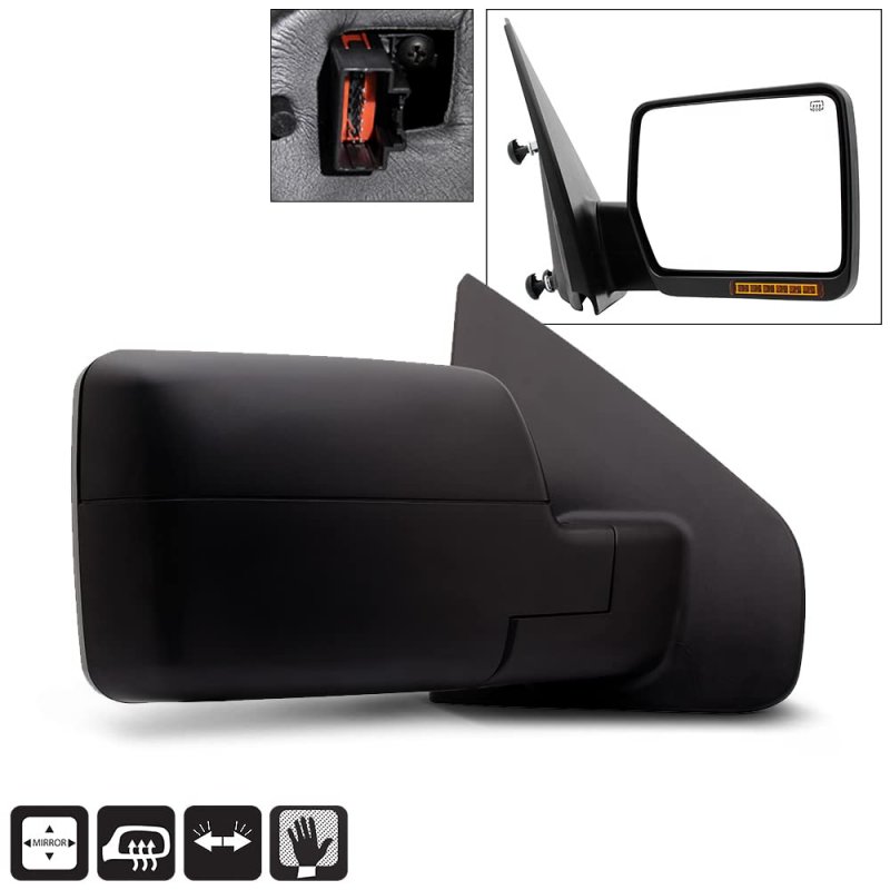 Passenger Side View Mirror For 2004 2005 2006 Ford F150 Power Heated With Led Turn Signal And Manual Folding Matte Black