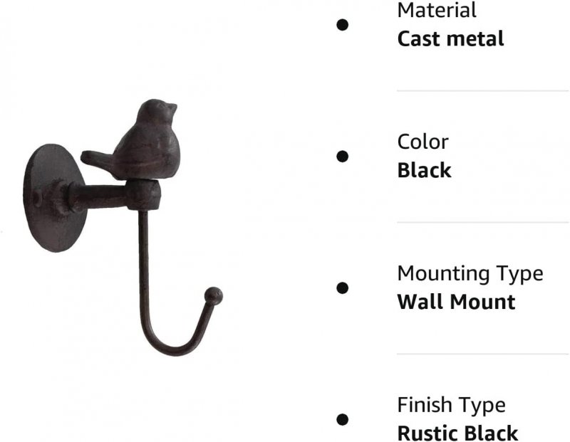 Colonial Tin Works 520013 Songbird Wall Hook Brownish Black Set Of 4