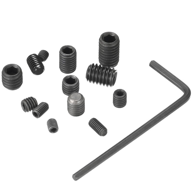 Hex Socket Set Grub Screws M3 M4 M5 M6 Metric Carbon Steel Flat Point Assortment Kit With 4 Wrenches 1set