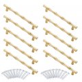 Achnau 10pcs Cabinet Handles Hole Centers 5 Bamboo Shape Kitchen Cupboard Dresser Closet Drawer Door Pulls Gold 
