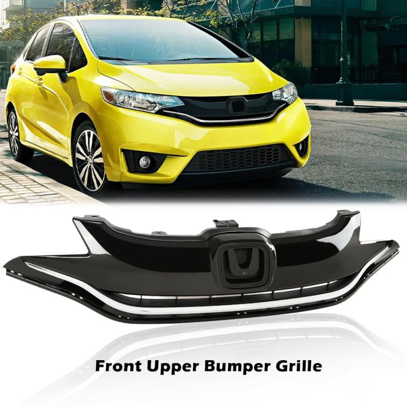 Chrome Upper Bumper Grille Grill For Honda Fit 2015 2016 2017 Replace 71120t5ra10 Gloss Black