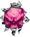 Weston Ink Reflective Mini Rip Torn Metal Bullet Hole Style Graphic Decal Stricker With Pink Demon Skull 