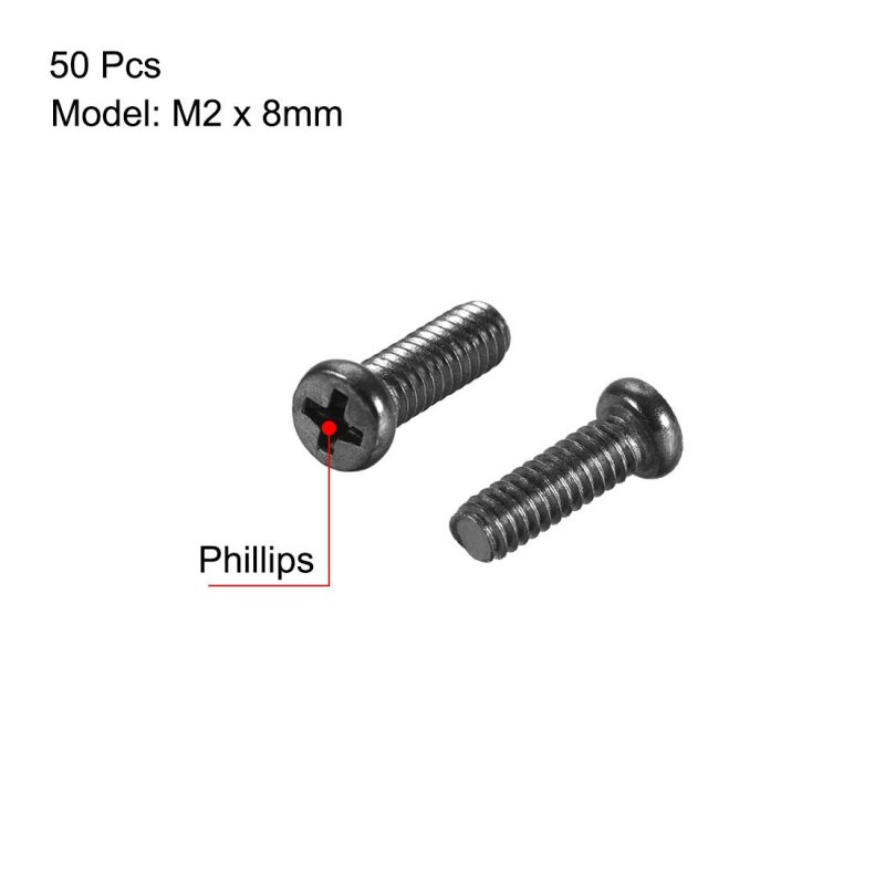 M2x8mm Phillips Screw Fastener Black 2 8mm Dia Head For Laptop Pc Tv Fan Switch 50pcs