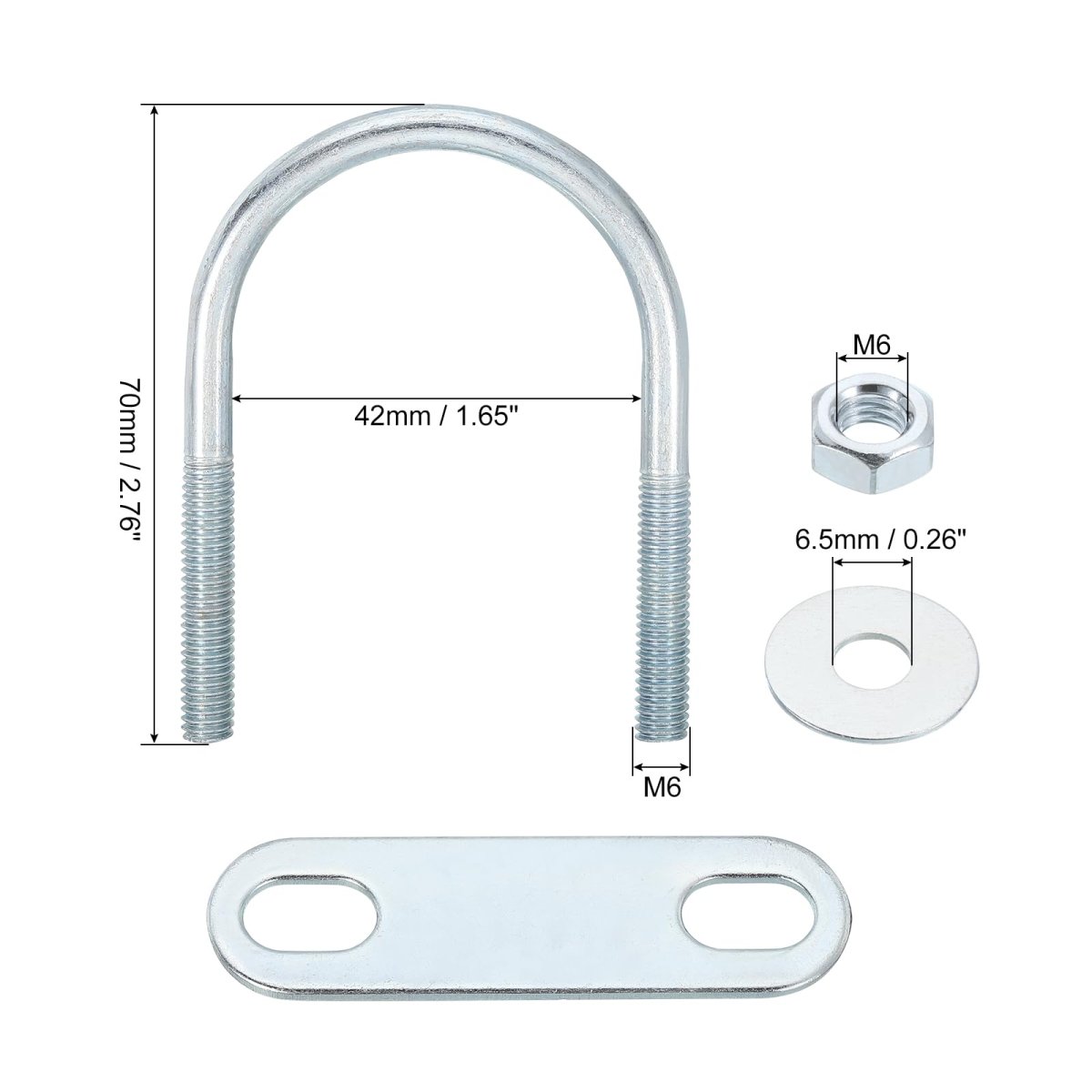 Round U-bolts 2 Set 42mm Inner Width 70mm Length M6 Zinc-plated Carbon Steel U Clamp Bolt With Nuts And Plates For Boat Trailer