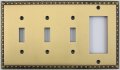 Egg Dart Antique Brass 4 Gang Combo Switch Plate 3 Toggle Lightes 1 Gfi Outlet Rocker Switch 