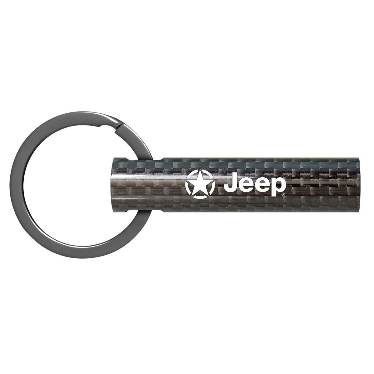 Jeep Willys Star Logo Carbon Fiber Tube Keychain Black Real 3k And Leather Strap 2 13 In X 0 5 Model E3