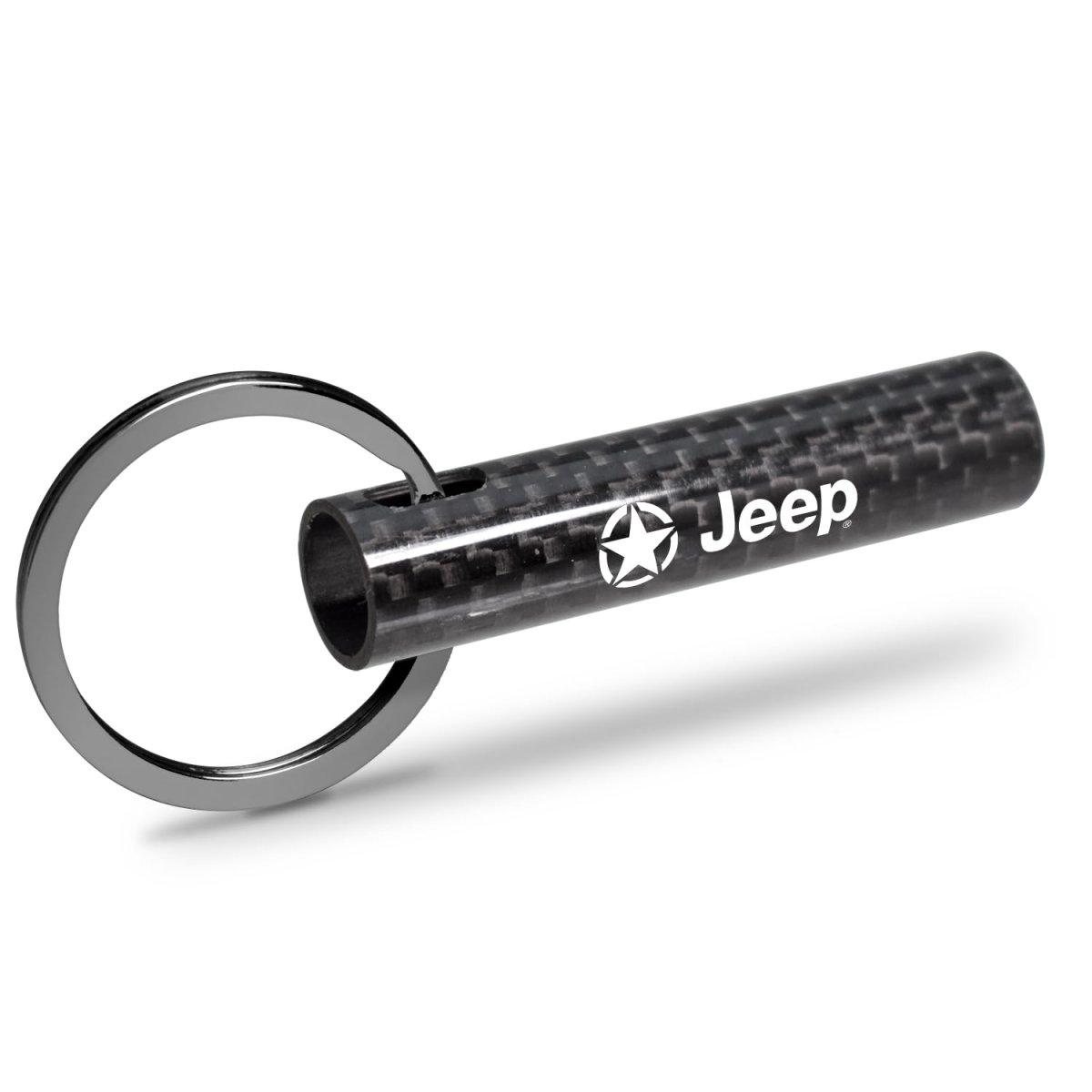 Jeep Willys Star Logo Carbon Fiber Tube Keychain Black Real 3k And Leather Strap 2 13 In X 0 5 Model E3