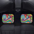 Fuibeng Hippie Flower Auto Floor Mat Accessory Set Of 4i All Weather Pad Interior Protection 70s Swirl Wavy Cushion For Women