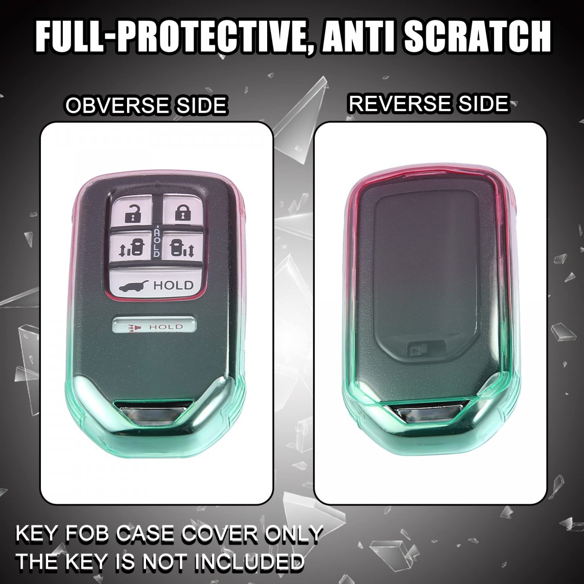 1 Pcs Key Fob Remote Control Cover Case Full Protection Tpu Shell For Honda Accord Cyan And Rose Red Gradient