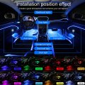 Qauben Car Interior Ambient Lighting Optic Fiber Cable Rgb 64 Colors Multicoloured Music Footwell Kit With Cigarette Lighter