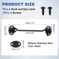 3pcs Hook And Eye Latch 6 1 Stainless Steel Door Lock Gate Rust-resistant Sliding Latches With Screws For Doors Window Fence