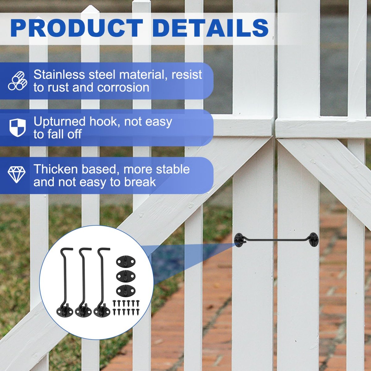 3pcs Hook And Eye Latch 6 1 Stainless Steel Door Lock Gate Rust-resistant Sliding Latches With Screws For Doors Window Fence