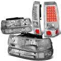 Compatible With Chevy Silverado Gmt800 4pc Pair Of Chrome Clear Corner Headlight Lens Led Tail Light
