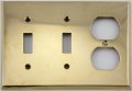 Unlacquered Polished Brass 3 Gang Combination Switch Plate 2 Toggle Light Openings 1 Duplex Outlet Opening 