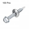 Uxcell 14 X 2 Self Drilling Screws With Rubber Washer 100pcs Zinc Plated Steel Roofing Hex Head Tapping Epdm For Metal To