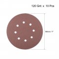 Uxcell 10pcs 7 Inch 8 Hole Hook And Loop Sanding Disc 120 Grit Flocking Sandpaper Random Orbital Sander Paper