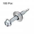 Uxcell 12 X 1-1 2 Self Drilling Screws With Rubber Washer 100pcs Zinc Plated Steel Roofing Hex Head Tapping Epdm For Metal To