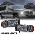 G-plus Headlight Lamps Compatible With 1994-2001 Dodge Ram 1500 1994-2002 2500 3500 Smoky Lens Chrome Housing Amber Reflector