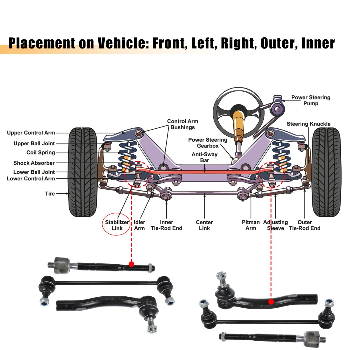 6 Pcs Front Inner Outer Tie Rod Sway Bars Suspension Kit For Toyota Camry 2007 2011 Stabilizer Bar Link Steering End Black