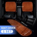 Universal Car Seat Cover Set Cushion For Front Rear Shearling Wool Mat Golden Brown 1