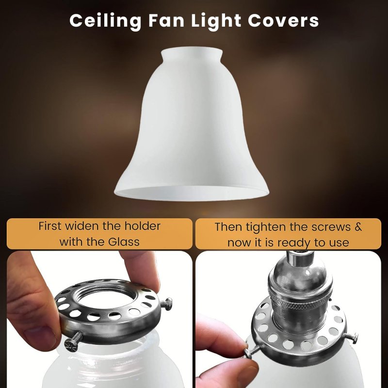 Dysmio Ceiling Fan Light Covers Globes Replacement Glass Fixture White Opal Bell 5 Inches High 4-3 In Diameter Standard 2-1