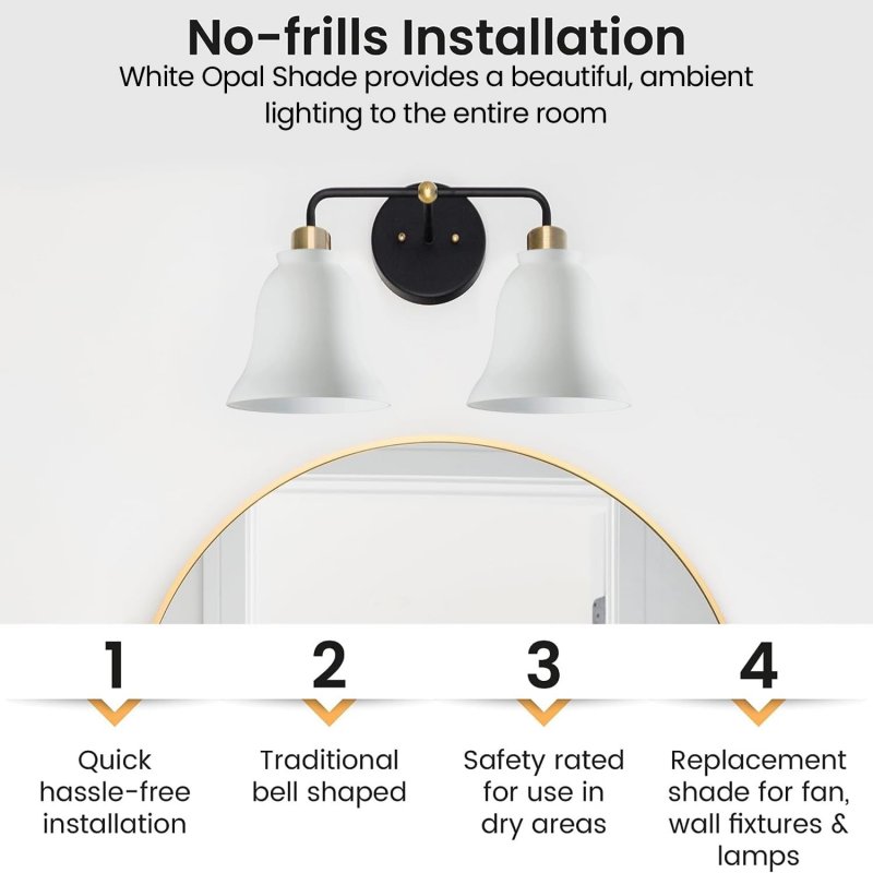 Dysmio Ceiling Fan Light Covers Globes Replacement Glass Fixture White Opal Bell 5 Inches High 4-3 In Diameter Standard 2-1