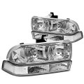 Compatible With Chevy S10 Pair Of Chrome Housing Clear Corner Headlight Red Led 3rd Brake Light