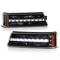 Front Bumper Led Strip Fog Light Assembly For 2003-2006 Chevy Avalanche Silverado 1500 2500 3500 Matte Black Housing Driver And 