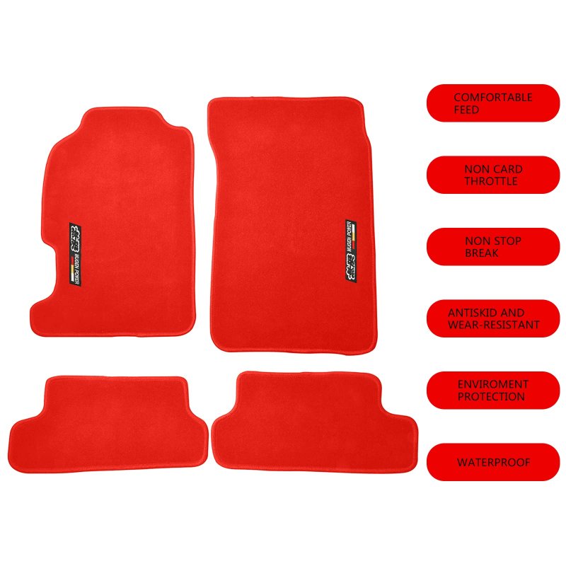 Evproxp Floor Mats Compatible For 97-01 Honda Prelude 2dr Factory Fitment Carpet Front Rear Red Nylon 4pc Set With Mugen