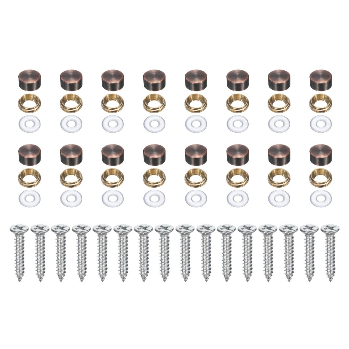 16pcs Brass Decorative Screws With Caps 10mm Mirror Cover Self-tapping For Furniture Cabinet Fixing Red Bronze