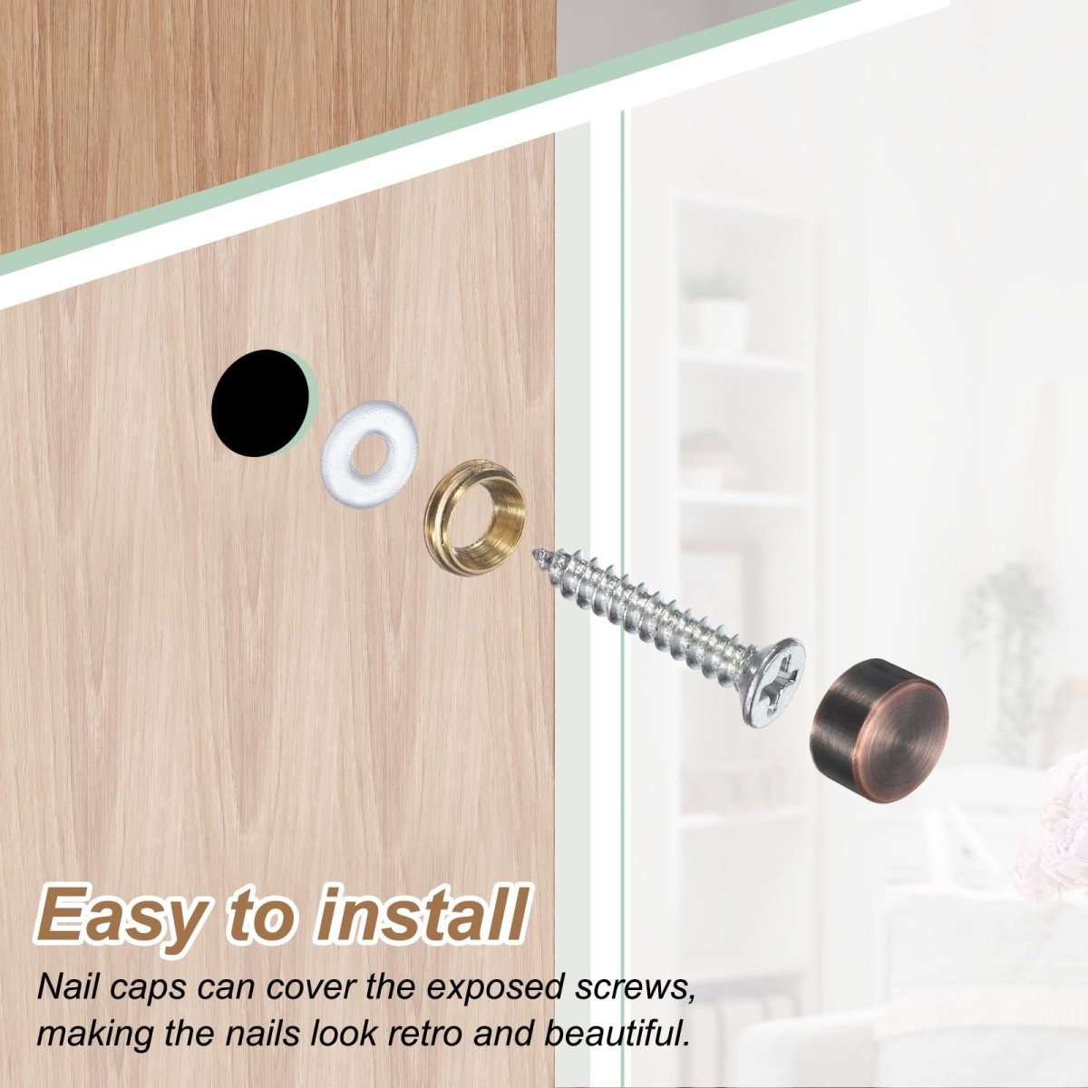 16pcs Brass Decorative Screws With Caps 10mm Mirror Cover Self-tapping For Furniture Cabinet Fixing Red Bronze