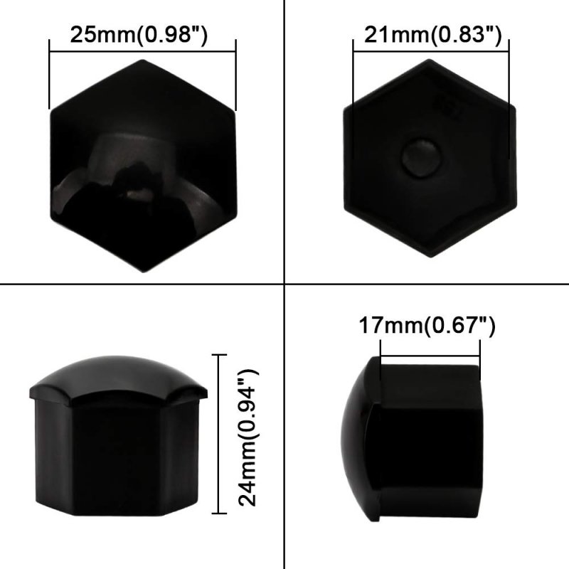 20pcs 21mm Universal Hex Wheel Lug Nut Bolt Cover Caps Black Plastic Protector For Cars With Removal Tool