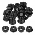 M12x1 5mm Serrated Flange Hex Lock Nuts 20pcs 304 Stainless Steel Non-slip Metric Hexagon Nut Full Thread Bright Finish Black 