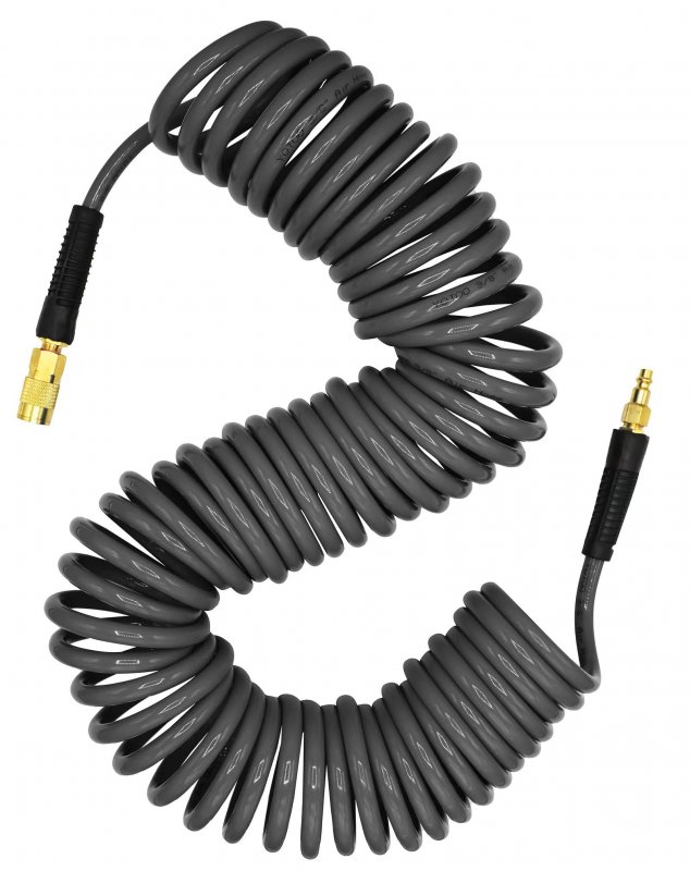 Polyurethane Recoil Air Hose 3 8 Inner Diameter 50 Ft Long Repairable 1 4 In Industrial Quick Coupler And Plug Bend Restrictor