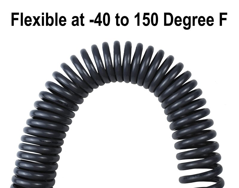Polyurethane Recoil Air Hose 3 8 Inner Diameter 50 Ft Long Repairable 1 4 In Industrial Quick Coupler And Plug Bend Restrictor
