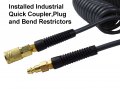 Polyurethane Recoil Air Hose 3 8 Inner Diameter 50 Ft Long Repairable 1 4 In Industrial Quick Coupler And Plug Bend Restrictor