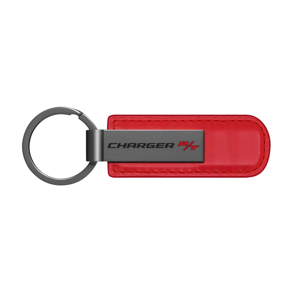 Dodge Charger R T Red Pu Leather Strap Gunmetal Gray Metal Bar Key Chain Official Licensed