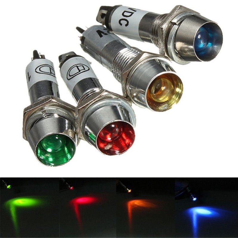Polarlander 12v 4pcs Universal Truck Green Blue Red Amber Aluminum Led Signal Light Durable 8mm Round Dash Indicator