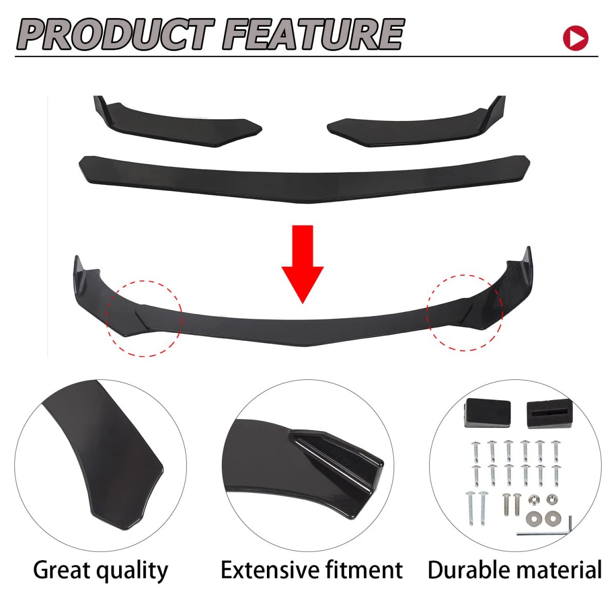 Hecasa Universal Front Bumper Lip Chin Spoiler Abs For Audi Ford Bmw Honda Chevrolet Civic Benz Mazda Gmc Black