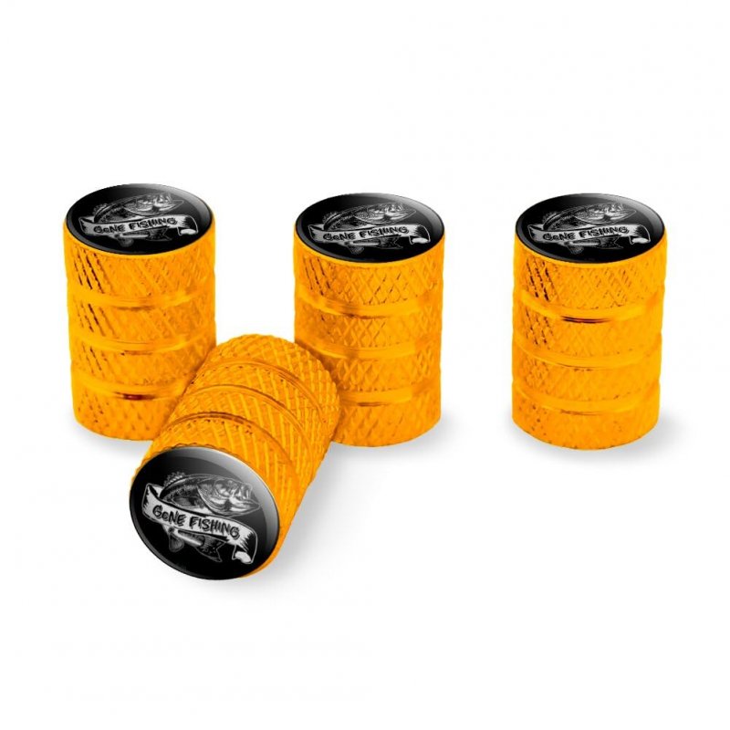 Gone Fishing Valve Stem Caps For Tire Rim Wheel Yellow Aluminum Schrader Type Air Covers 4 Pieces 0 55 In Tall
