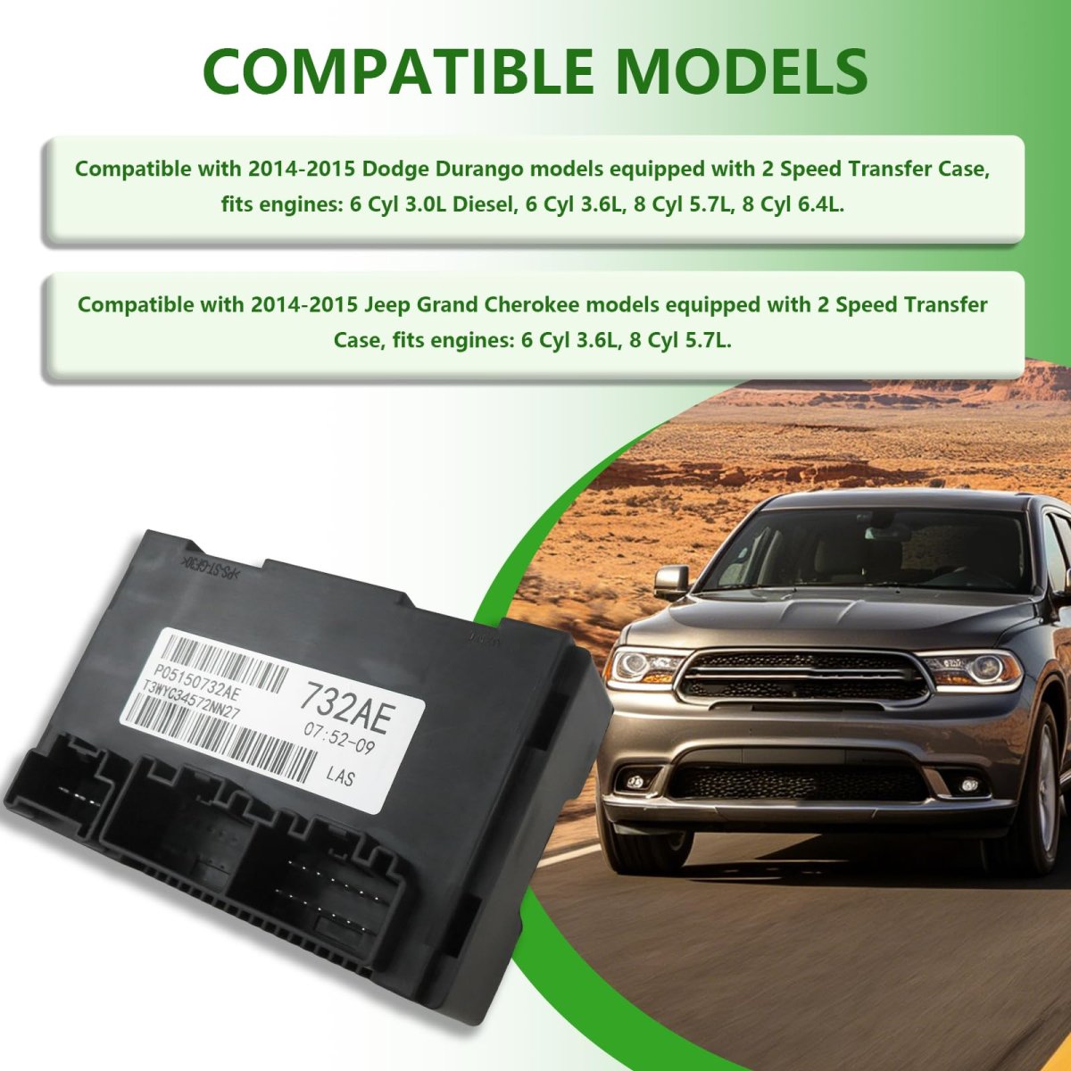 Transfer Case Control Module For Jeep Grand Cherokee 2014 2015 And Dodge Durango With 2 Speed Replaces 68395074aa 05150732ae